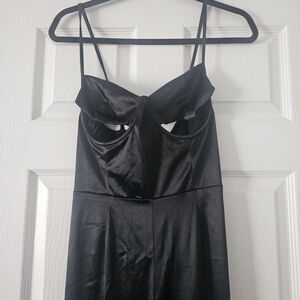 Boohoo Black Satin Cutout Jumpsuit